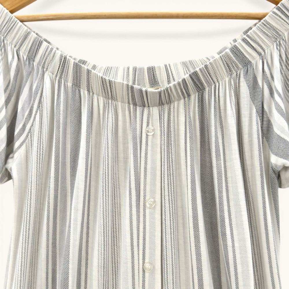 No Comment Off Shoulder Striped Dress Large White Gray Tie Sleeve NWT Coastal - Picture 4 of 12